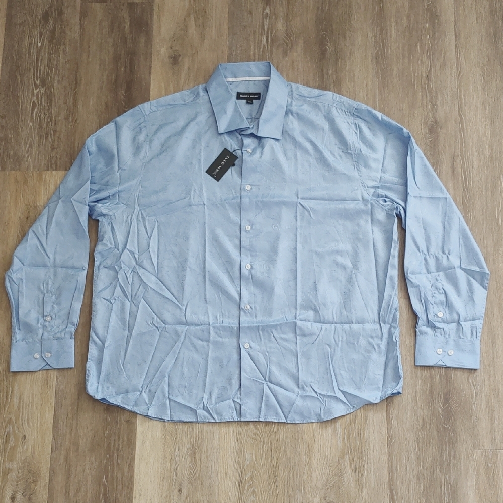 NWT Barry Wang Men's Poly/Silk Blend Button Down Shirt Blue Size XXXL